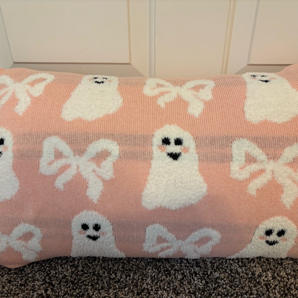 Pink Ghost and Bow Pillow